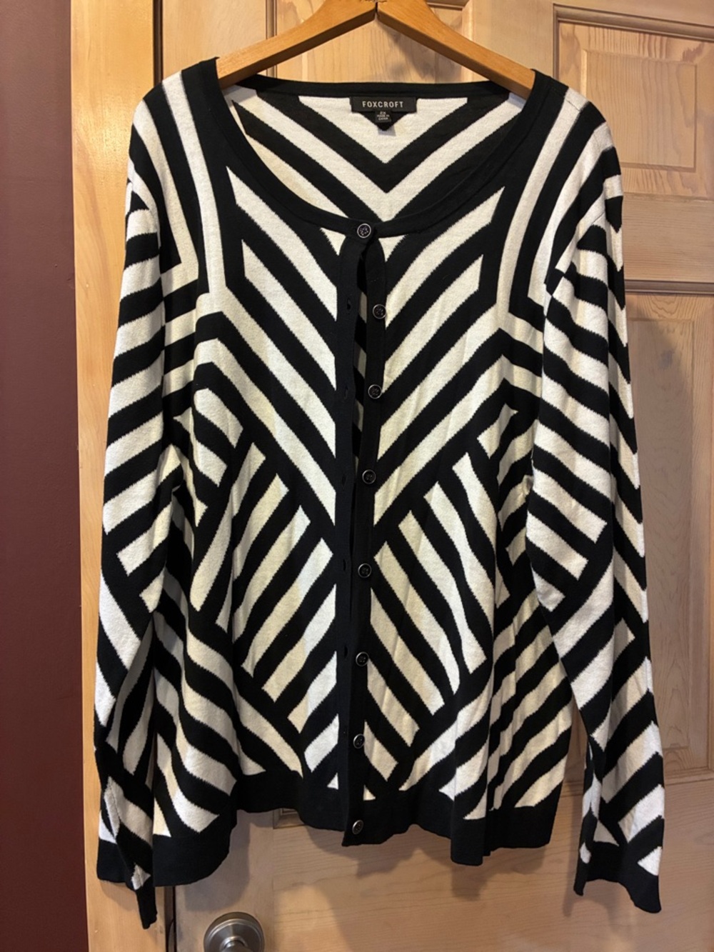 Foxcroft Black & White Geometric Button-Front Cardigan